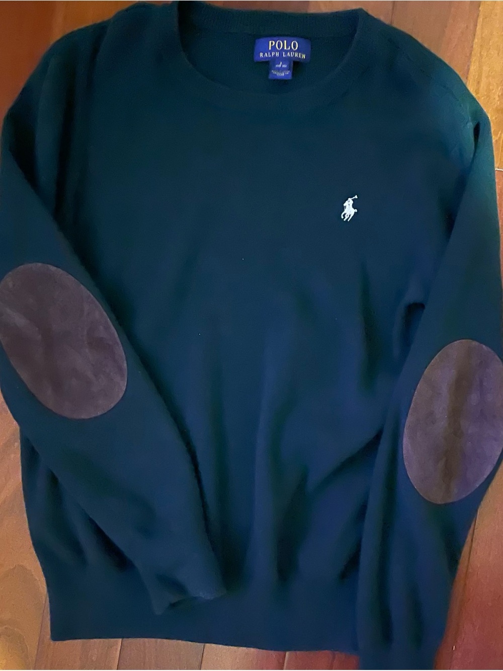 Polo by Ralph Lauren Forest Green Crewneck Sweater with Suede Elbow Patches